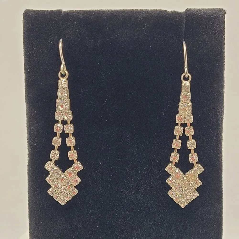 Clear Rhinestone Drop Dangle Earrings Special Occasion Date Night Evening
